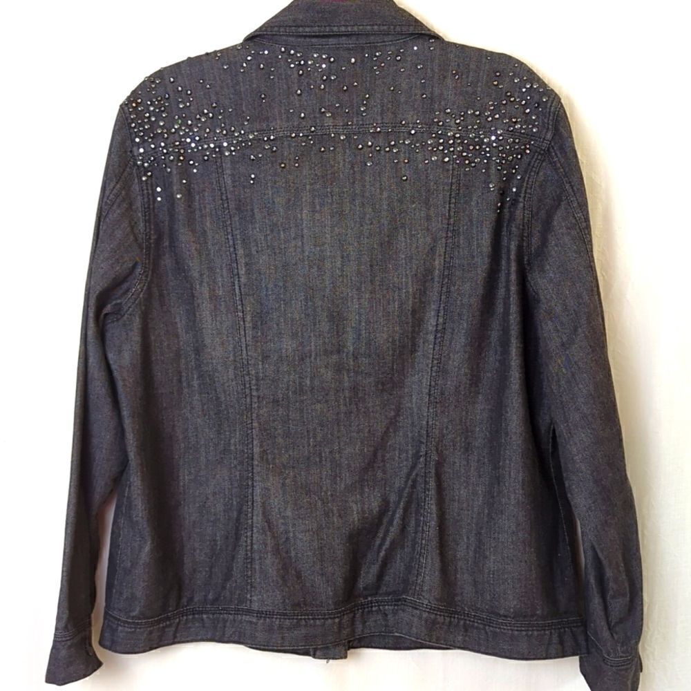 Chico's Black Denim Jacket with Rhinestones and Studs Size 3 - Picture 6 of 8